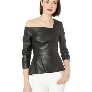 Bcbgmaxazria Women's One-Shoulder Leather Peplum Top - Black - Size 06